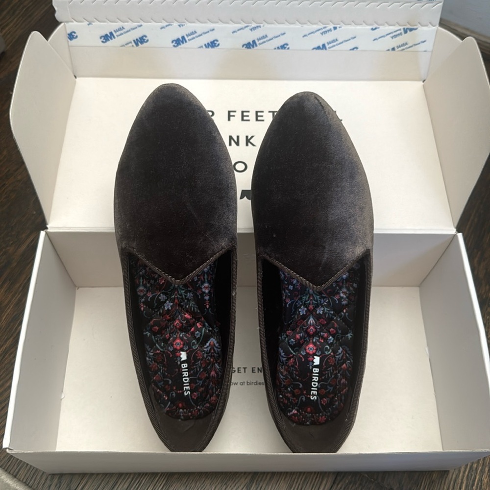 Birdies Velvet Flats in Dark Brown